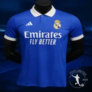 Maillot Extérieur Real Madrid 2025 – Bleu Royal & Col Polo Blanc