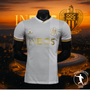 Maillot concept OGC Nice blanc & or – Édition élégante INEOS 2024